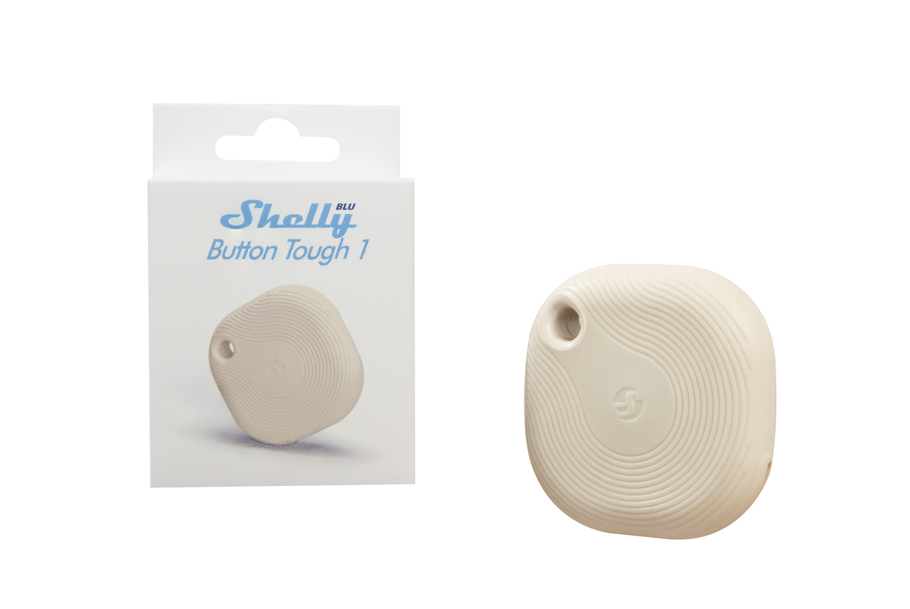Shelly · Plug & Play · \"Blu Button Tough Ivory\" · Schalter & Dimmer · Bluetooth · Batterie · Hellbeige