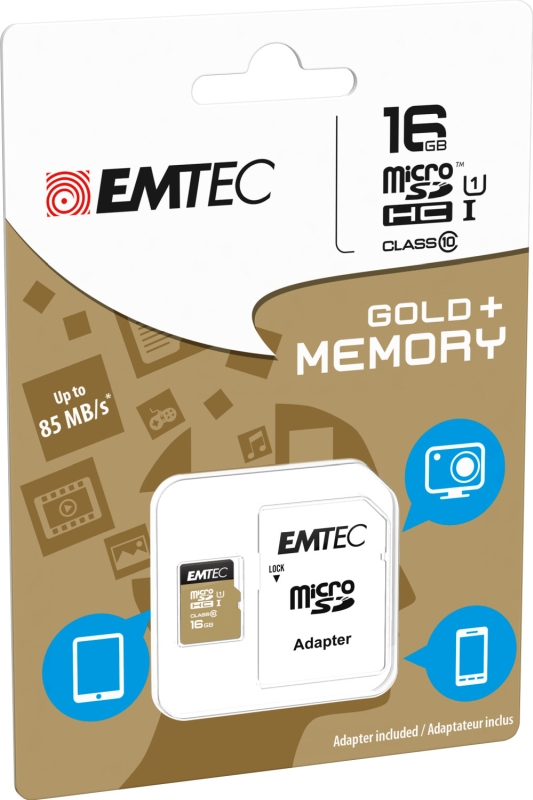 Flash SecureDigitalCard (SD) 16GB *EMTEC* Gold+ microSDHC -