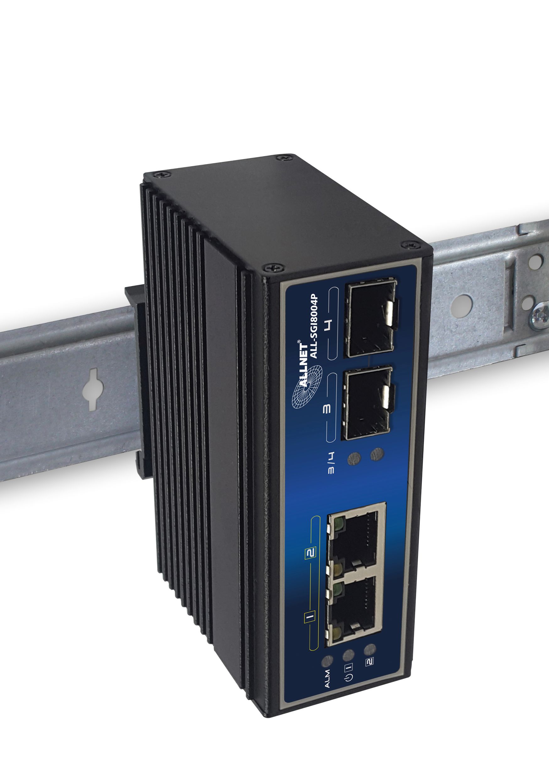 ALLNET switch unmanaged industrial 4-port Gigabit 180W / 2x PoE bt / 2x SFP / fanless / DIN / IP40 / \"ALL-SGI8004P