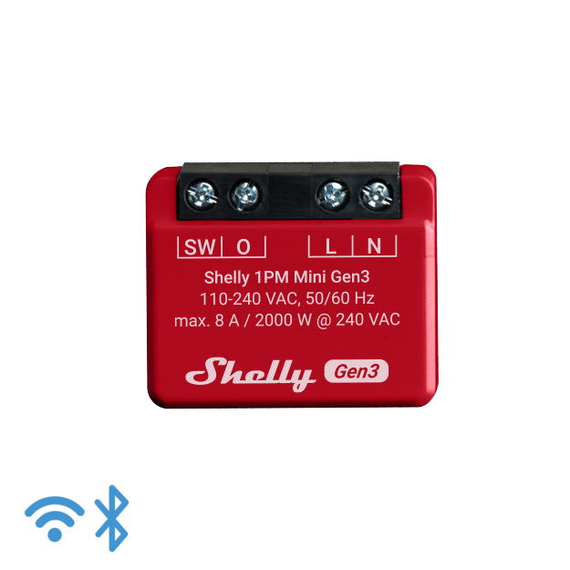 Shelly · Unterputz · \"Plus 1PM Mini Gen. 3\" · Relais · max 8A · 1 Kanal · Messfunktion · WLAN · BT
