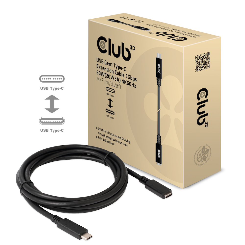 Kabel USB 3.1 C (St) => C (Bu)  1,0m *Club 3D*  5Gbps