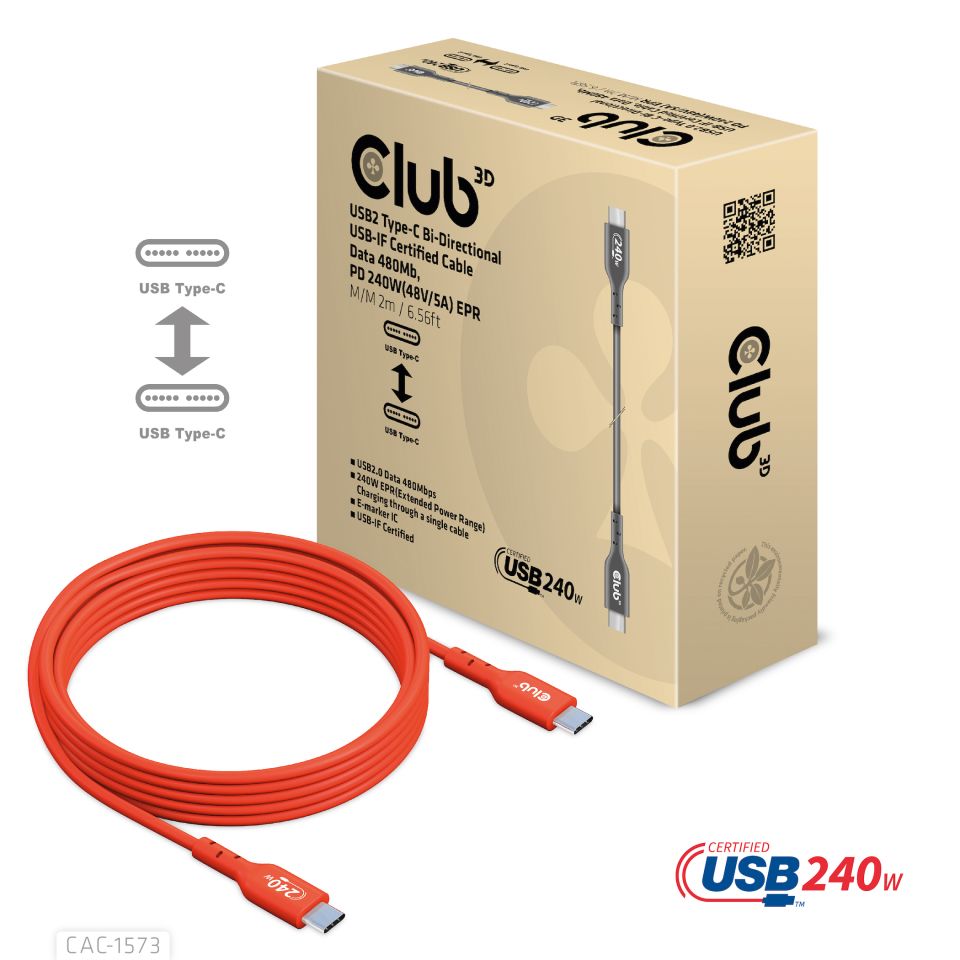 Kabel USB 3.0 C (St) => C (St)  2,0m *Club 3D* 240W
