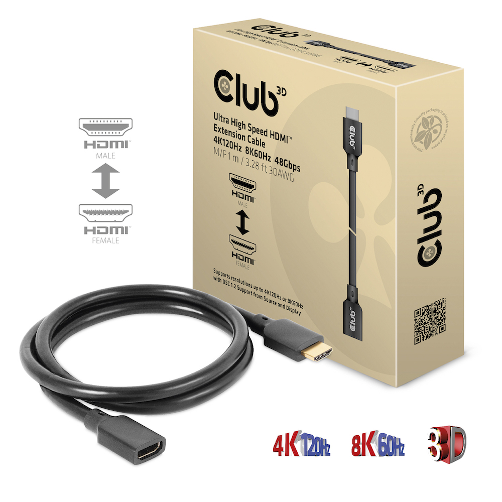 Kabel Video HDMI 2.1 Ultra High Speed  4K120Hz 8K60Hz 48Gbps ST/BU  1,0m *Club3D*