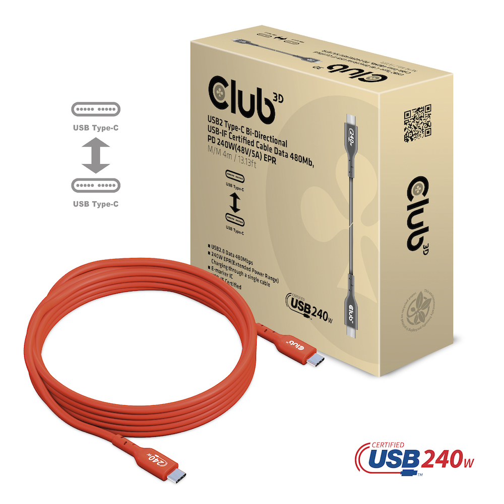 Kabel USB 2.0 C (St) => C (St)  4,0m *Club 3D* 240W
