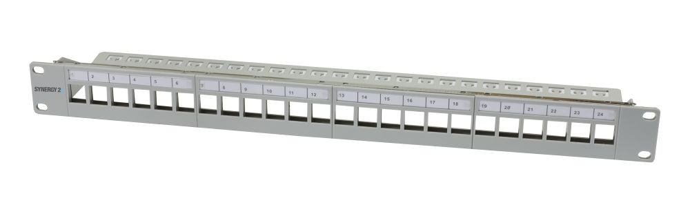 Keystone,Modulträger, 19\"Patchpanel für 24xTP-Modul,  1HE(t 94mm), Lichtgrau, V3, Synergy 21,