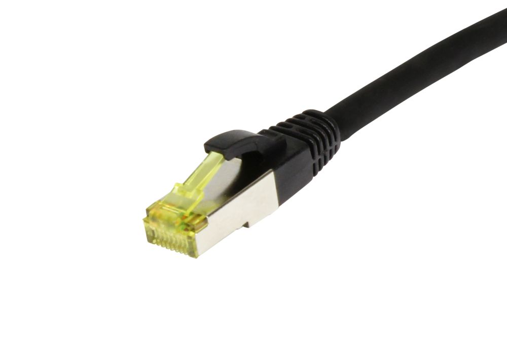 Patchkabel RJ45, CAT6A 500Mhz,  0,15m, schwarz, S-STP(S/FTP), TPE/LSZH(Ultraflex), AWG26, mit CAT7 Rohkabel, Synergy 21