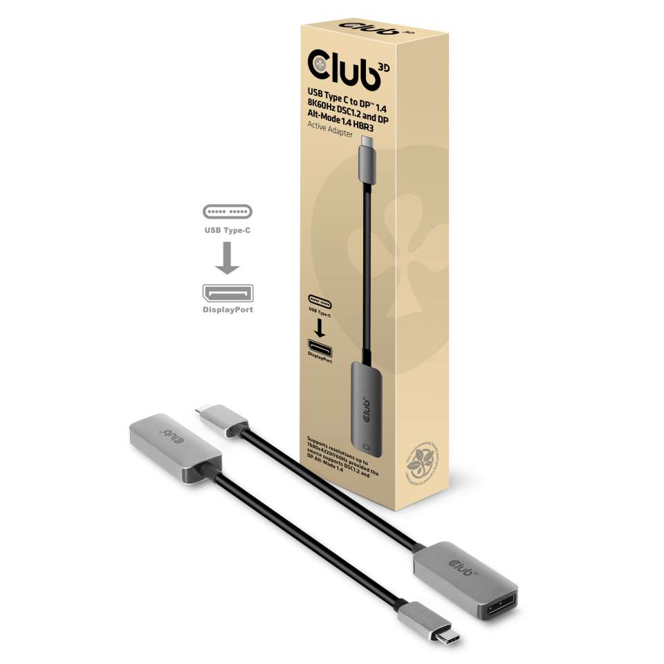 Club 3D Adaptateur actif USB-C® vers DisplayPort™ 1.4 8K60Hz