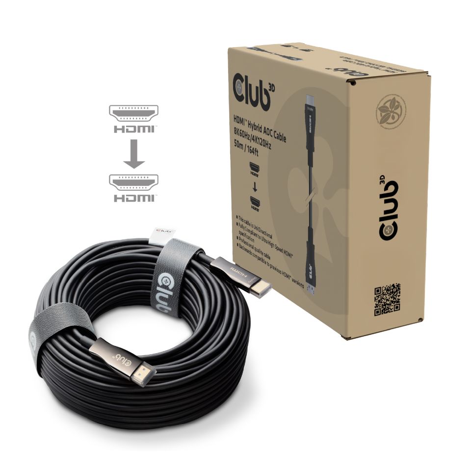 Club 3D Câble AOC hybride HDMI™ 8K60Hz 4K120Hz 50 m/164.04 ft
