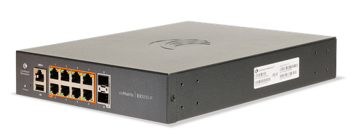 [MX-EX1010PxA-E] Cambium Switch full managed Layer2 10 Port • 8x 1 GbE • PoE Budget 75 Watt • 8x PoE at • 2x SFP • 10” • Lüfterlos, cnMaestro • EX1010-P