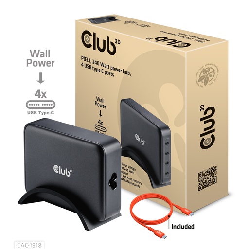 [CAC-1918] Club 3D Netzteil Reiseladegerät 4-fach - 240W - 4x USB-C
